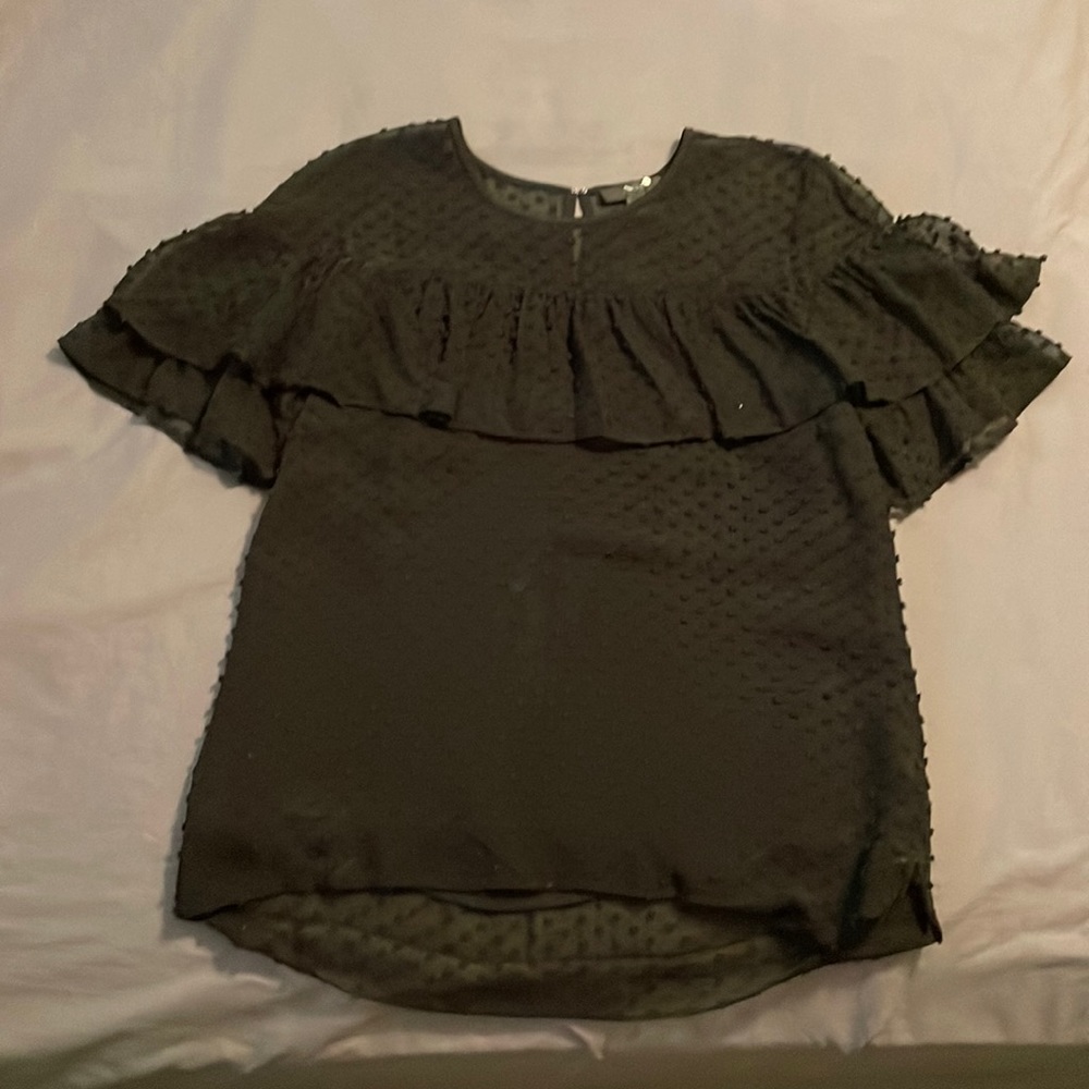 Black ruffle, mesh top from J Crew